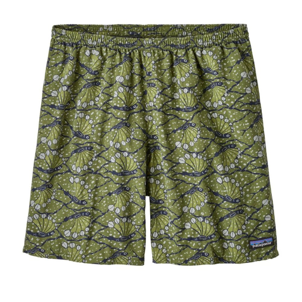 Patagonia Baggies Longs 7" Hybrid Short Drawstring Water Shorts Printed Green XS
